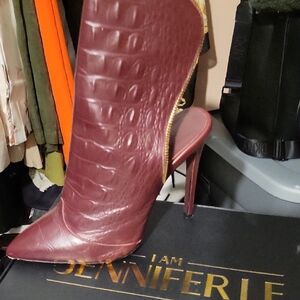Burgundy Croc-Embossed Heels